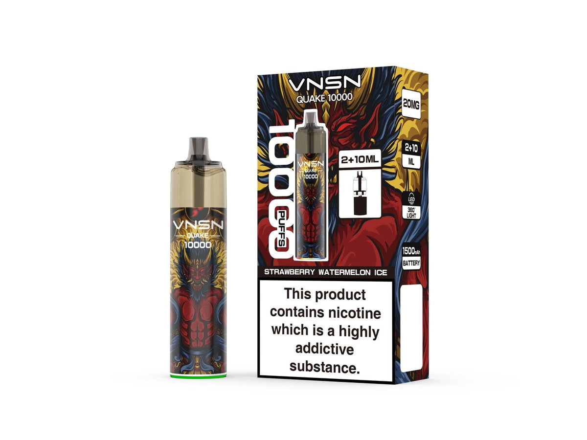VNSN Quake 10000 Puffs Prefilled Pod Vape Kit Box of 5, Strawberry Watermelon Ice Flavour