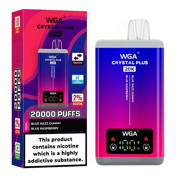 WGA Crystal Plus 20000 Pre Filled 2 in 1 Vape Pod Kit, Blue Razz Gummy, Blueberry Raspberry Flavor