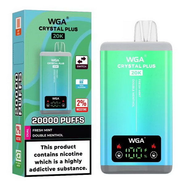 WGA Crystal Plus 20000 Pre Filled 2 in 1 Vape Pod Kit, Fresh Mint, Double Menthol Flavor