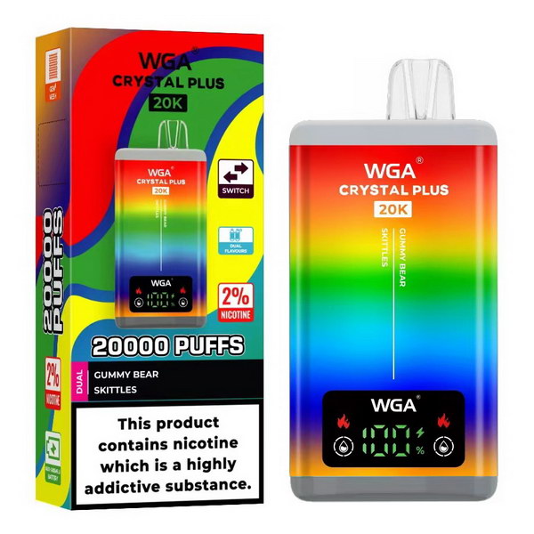 WGA Crystal Plus 20000 Pre Filled 2 in 1 Vape Pod Kit, Gummy Bear, Skitles Flavor