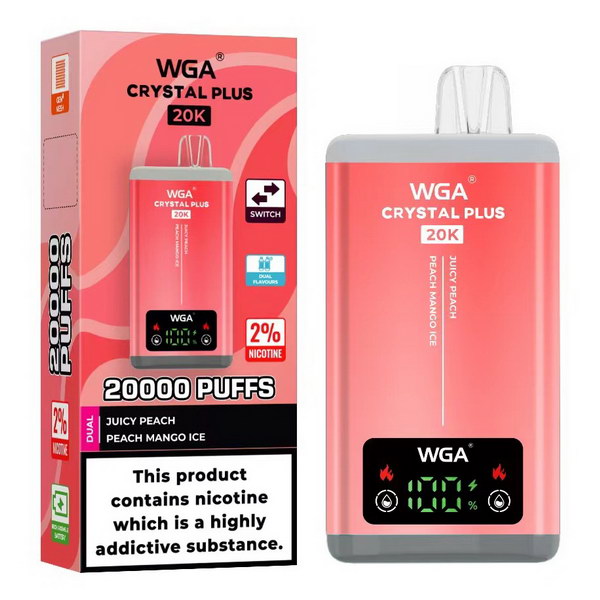 WGA Crystal Plus 20000 Pre Filled 2 in 1 Vape Pod Kit, Juicy Peach, Peach Mango Ice Flavor