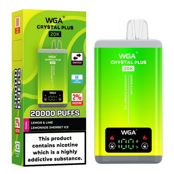 WGA Crystal Plus 20000 Pre Filled 2 in 1 Vape Pod Kit, Lemon Lime,Lemonade Sherbet Ice Flavor