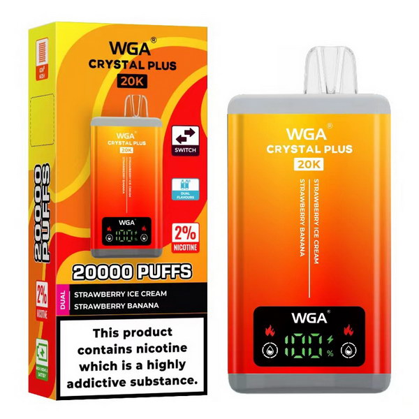 WGA Crystal Plus 20000 Pre Filled 2 in 1 Vape Pod Kit, Strawberry Ice Cream, Strawberry Banana Flavor