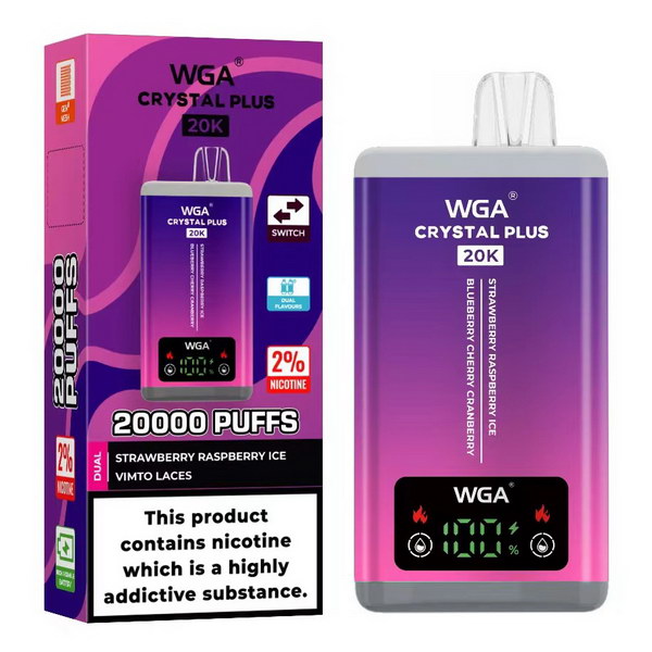 WGA Crystal Plus 20000 Pre Filled 2 in 1 Vape Pod Kit, Strawberry Raspberry, Vimto Laces Flavor