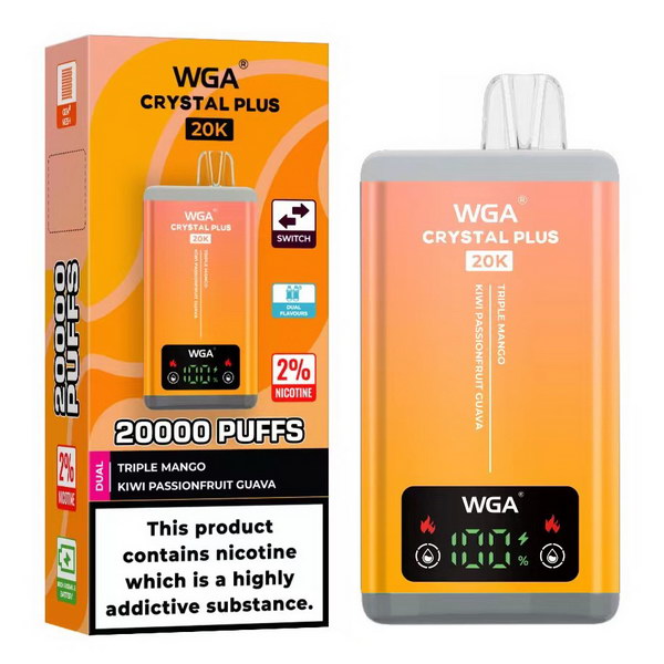 WGA Crystal Plus 20000 Pre Filled 2 in 1 Vape Pod Kit, Triple Mango, Kiwi Passion Fruit Guava Flavor