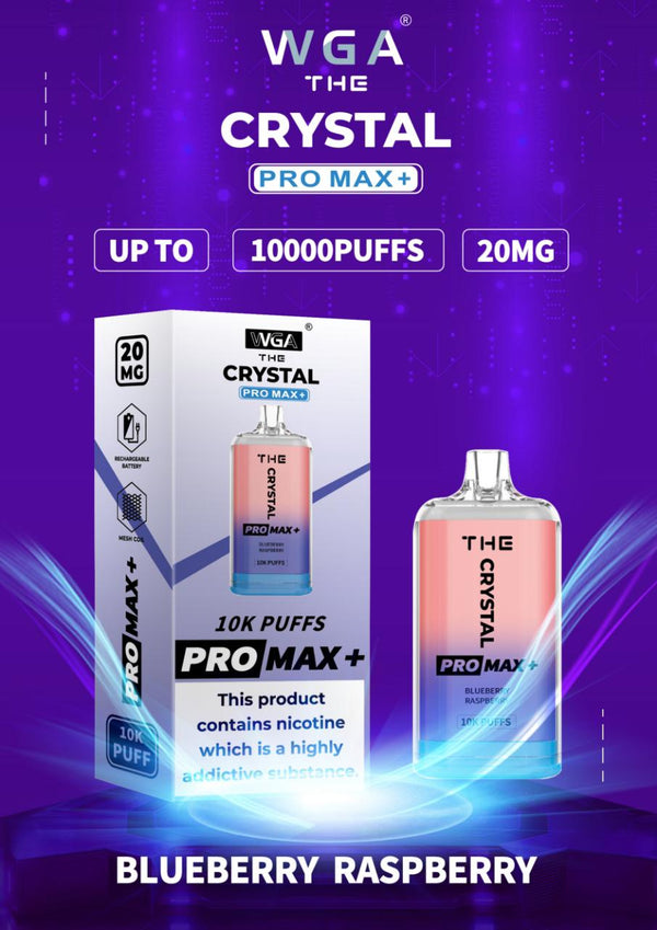 WGA Crystal Pro Max 10000 Puffs Prefilled Pod Vape Kit, Blueberry Raspberry Flavor