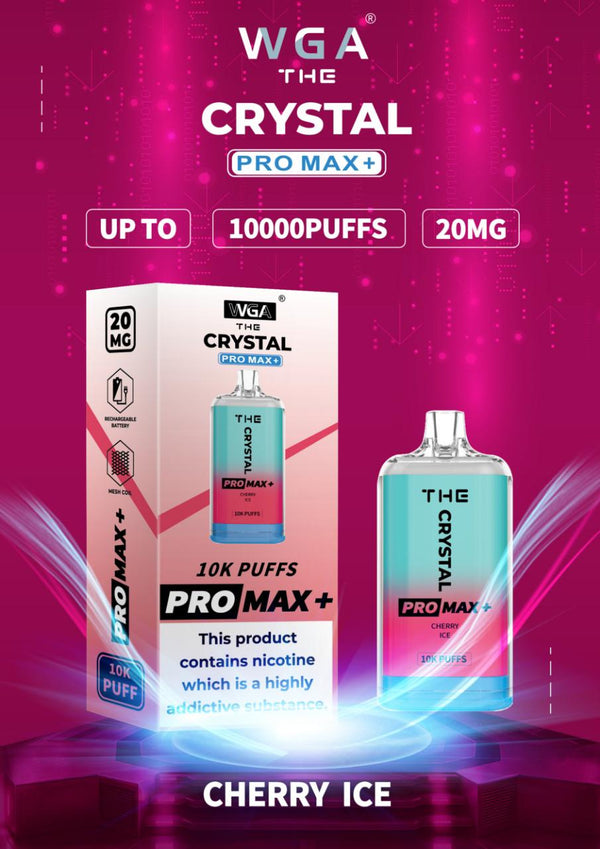 WGA Crystal Pro Max 10000 Puffs Prefilled Pod Vape Kit, Cherry Ice Flavor