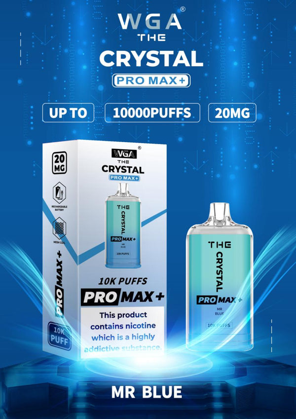 WGA Crystal Pro Max 10000 Puffs Prefilled Pod Vape Kit, Mr Blue Flavor
