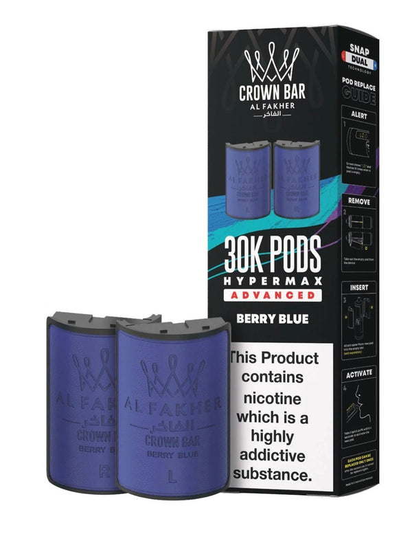 Al Fakher Crown Bar 30K Hypermax Refills Pods - Box of 5 Available In Berry Blue Flavour 