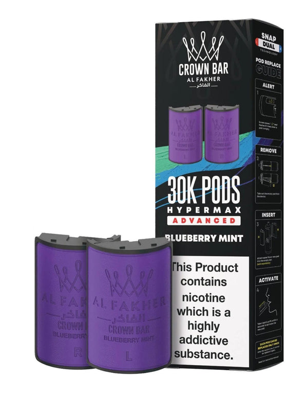 Al Fakher Crown Bar 30K Hypermax Refills Pods - Box of 5 Available In Blueberry Mint Flavour 