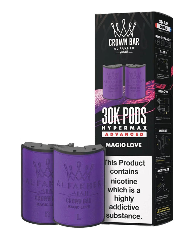 Al Fakher Crown Bar 30K Hypermax Refills Pods - Box of 5 Available In Magic Love Flavour 