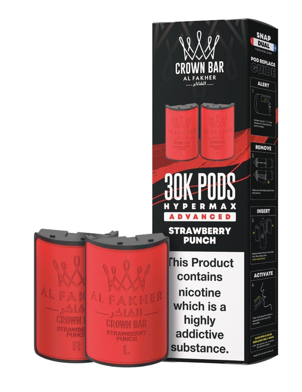 Al Fakher Crown Bar 30K Hypermax Refills Pods - Box of 5 Available In Strawberry Punch Flavour 
