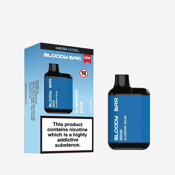 Bloody Bar BB600 Prefilled Pod Vape Kit Pack of 10, Blueberry BGum Flavour