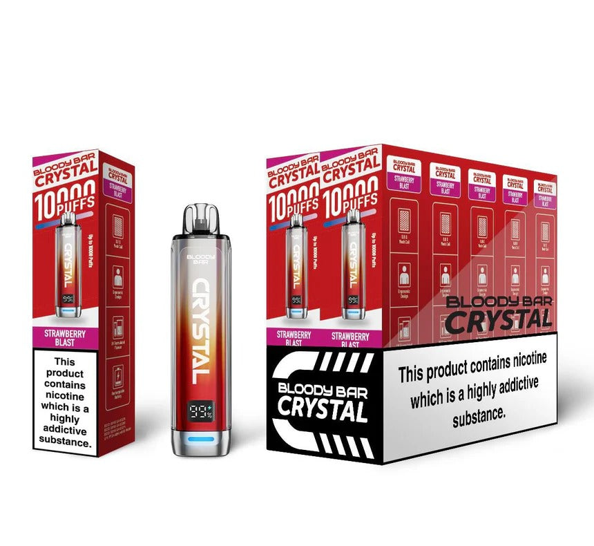 Bloody Bar Crystal 10000 Pre Filled Vape Pod Kit 20MG, Strawberry Blast Flavor