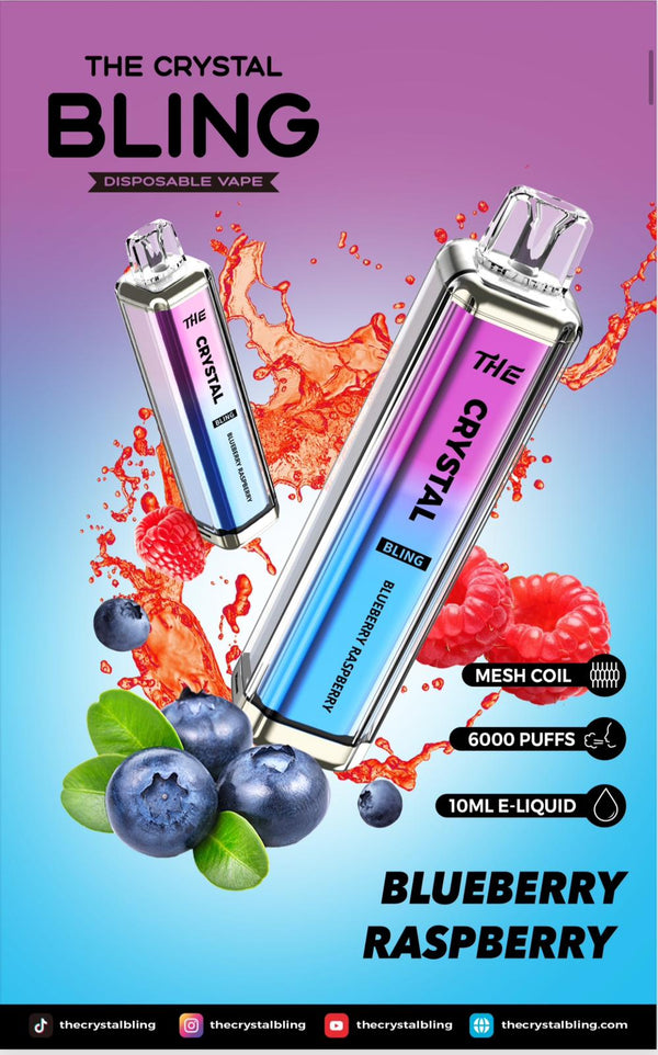 Crystal Bling 6000 Prefilled Vape Pod Device, Blueberry Raspberry Flavor