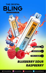 Crystal Bling 6000 Prefilled Vape Pod Device, Blueberry Sour Raspberry Flavor