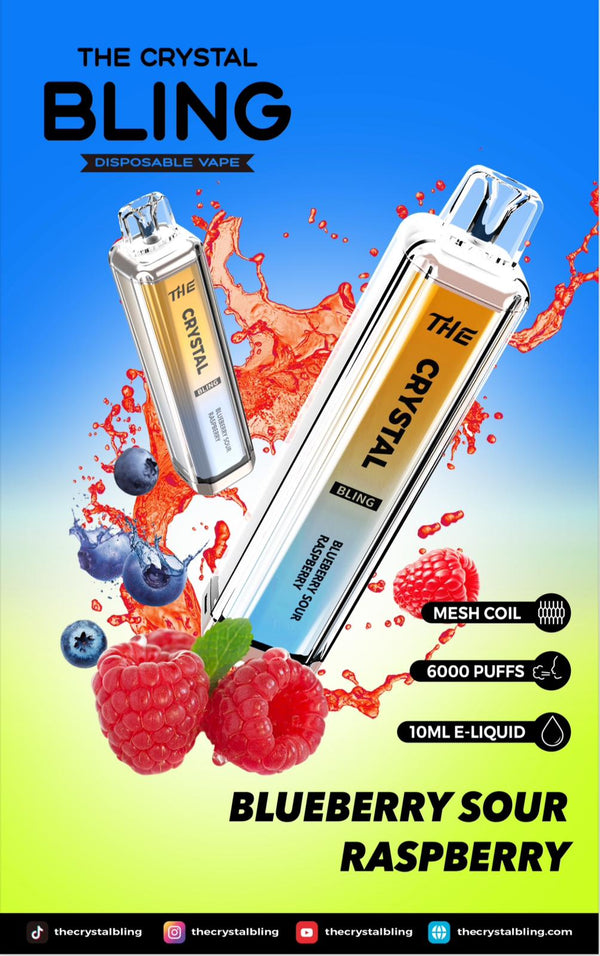 Crystal Bling 6000 Prefilled Vape Pod Device, Blueberry Sour Raspberry Flavor