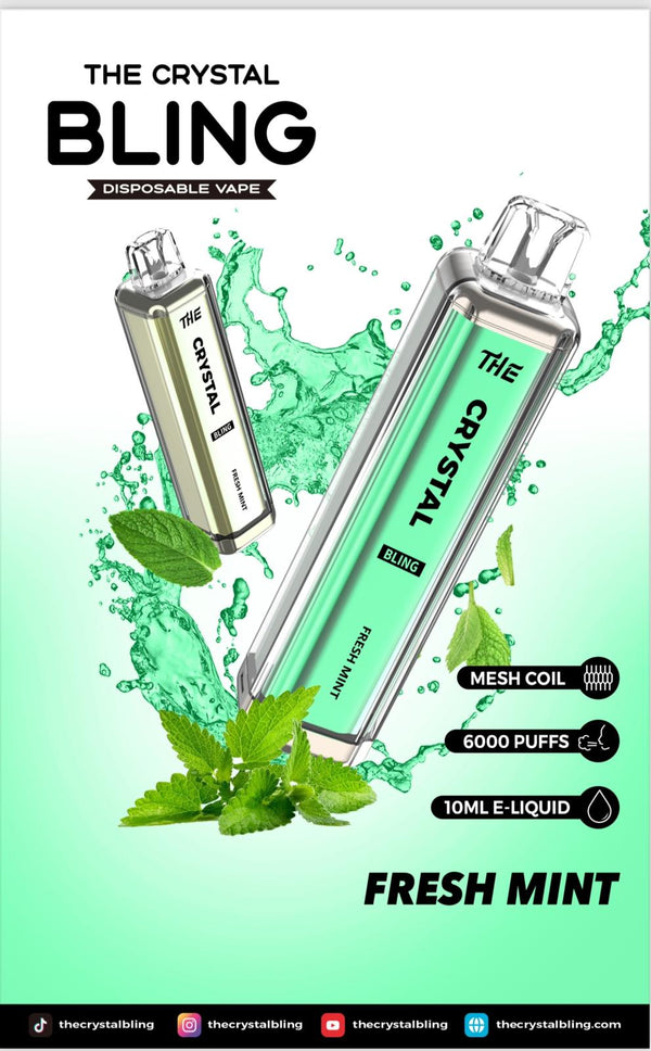 Crystal Bling 6000 Prefilled Vape Pod Device, Fresh Mint Flavor