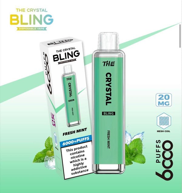 Crystal Bling 6000 Prefilled Vape Pod Device, Fresh Mint Flavor