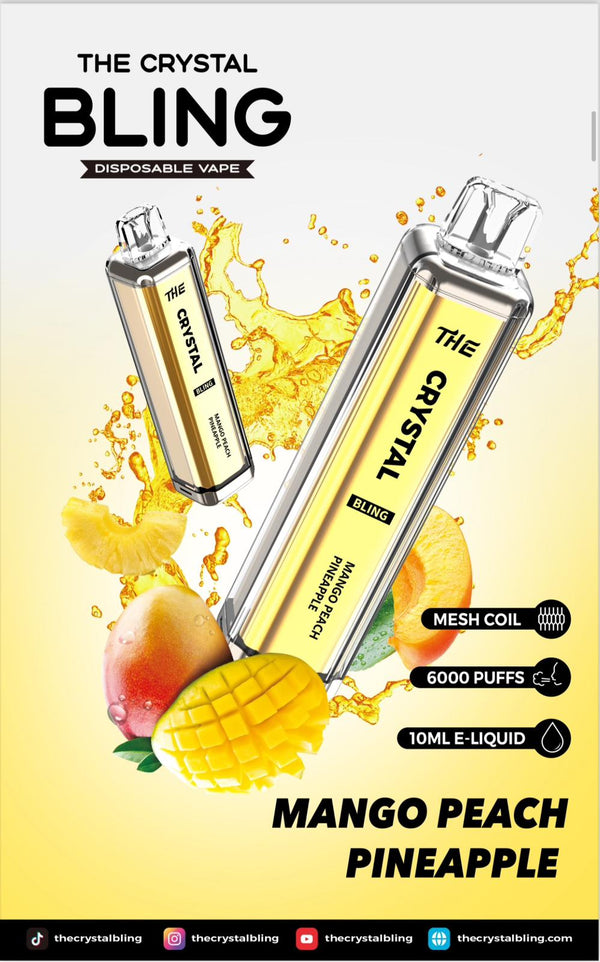 Crystal Bling 6000 Prefilled Vape Pod Device, Mango Peach Pineapple Flavor