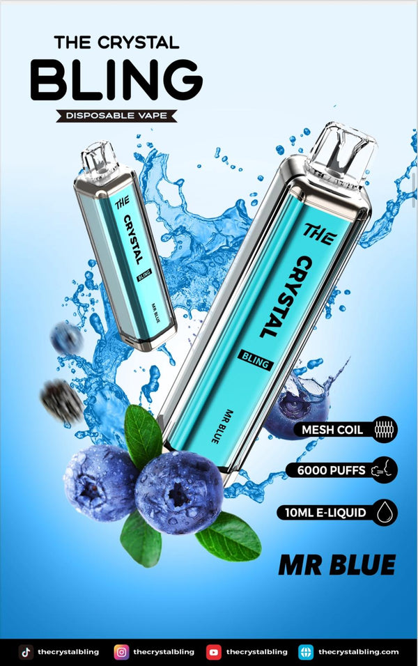 Crystal Bling 6000 Prefilled Vape Pod Device, Mr Blue Flavor