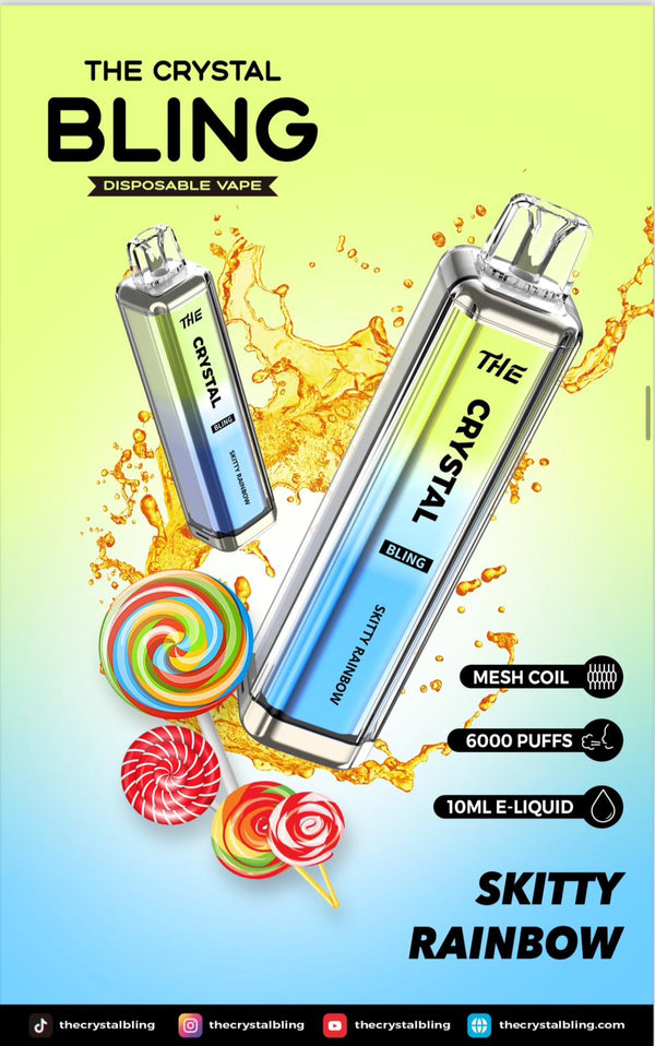 Crystal Bling 6000 Prefilled Vape Pod Device, Skitty Rainbow Flavor