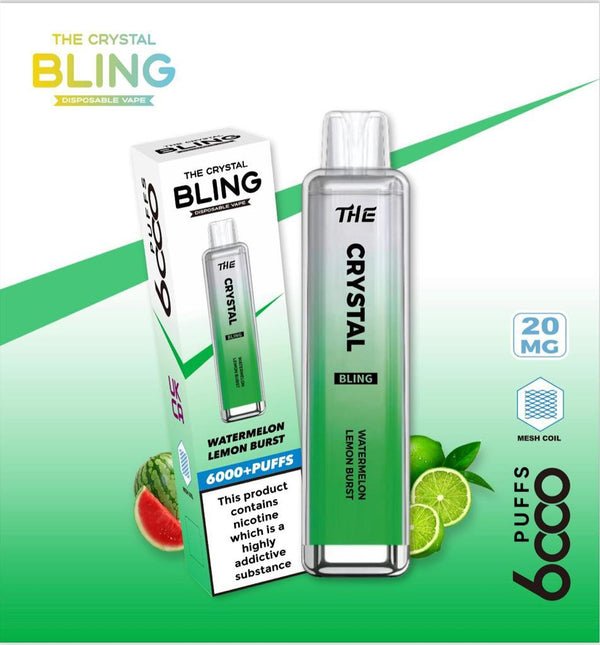 Crystal Bling 6000 Prefilled Vape Pod Device, Watermelon Lemon Brust Flavor