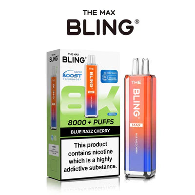 Crystal Bling Max 8K Puffs Prefilled Pod Kit Box of 5, Blue Razz Cherry Flavor