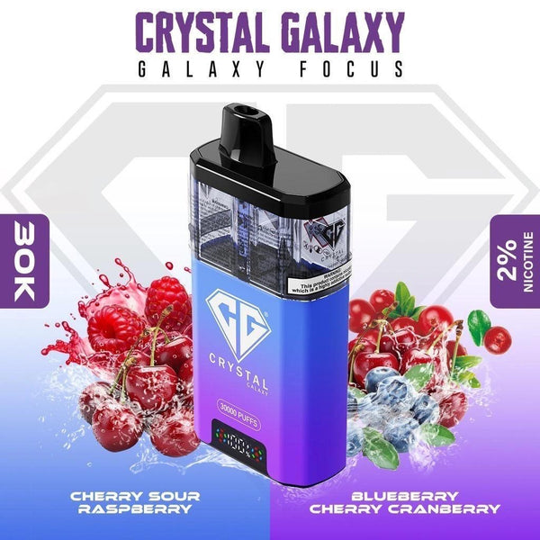 Crystal Galaxy Focus 30000 Puffs Pre Filled Vape Kit, Cherry Sour Raspberry ,Blue Berry Cherry Cranberry Flavor