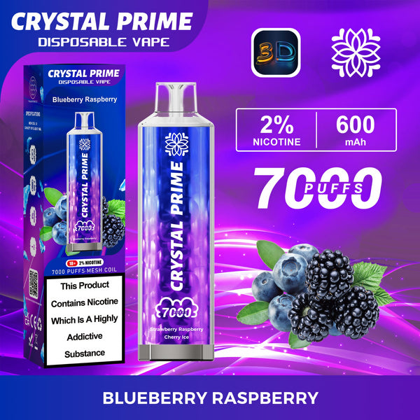 Crystal Prime 7000 Puffs Vape Pod Kit, Blueberry Raspberry Flavor