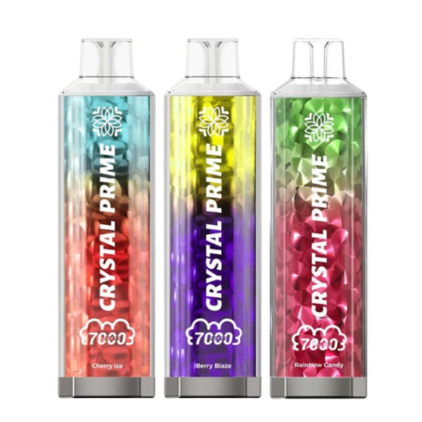 Crystal Prime 7000 Puffs Vape Pod Kit, Cherry Ice, Berry Blaze, Rainbow Candy
