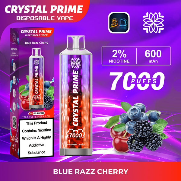 Crystal Prime 7000 Puffs Vape Pod Kit Box of 10, Blueberry Cherry Flavor