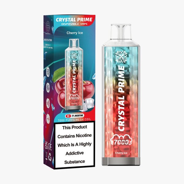 Crystal Prime 7000 Puffs Vape Pod Kit Box of 10, Cherry Ice Flavor