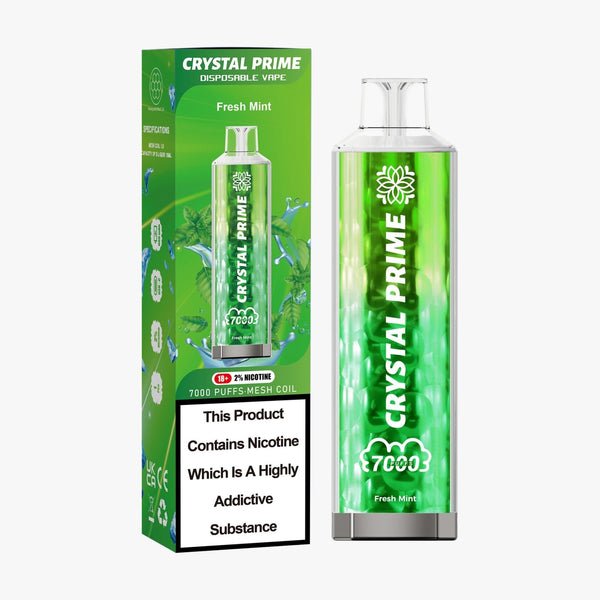 Crystal Prime 7000 Puffs Vape Pod Kit Box of 10, Fresh Mint Flavor