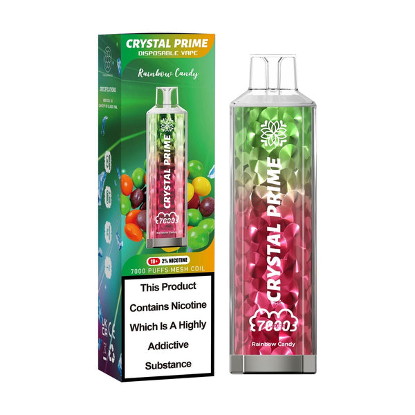 Crystal Prime 7000 Puffs Vape Pod Kit Box of 10, Rainbow Candy Flavor