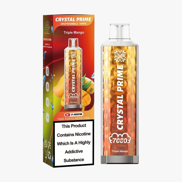 Crystal Prime 7000 Puffs Vape Pod Kit Box of 10, Triple Mango Flavor