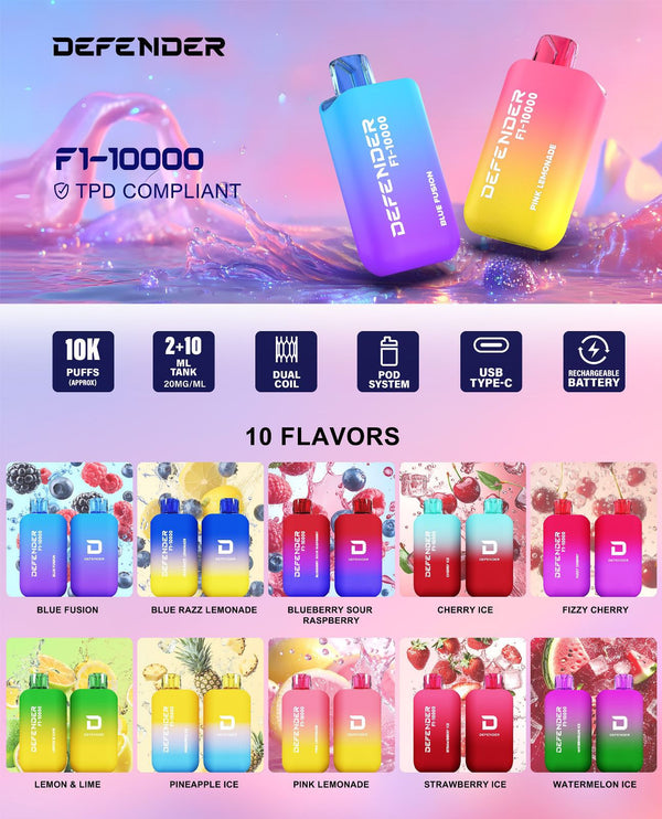 Defender F1-10K Prefilled Vape Kit Pack of 5 at UK Vaper