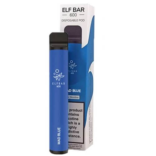 Elf Bar 600 Puff Prefilled Vape Pod Device Box of 10, Mad Blue Flavor