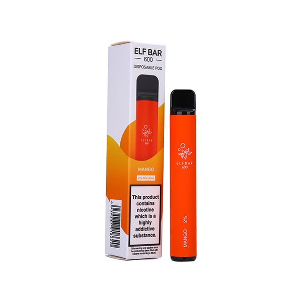 Elf Bar 600 Puff Prefilled Vape Pod Device Box of 10, Mango Flavor