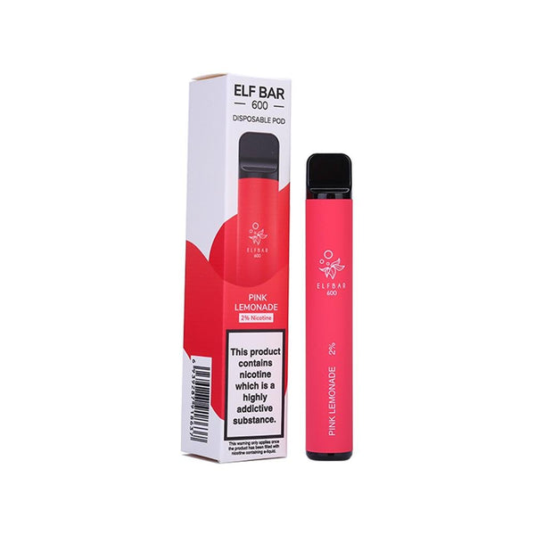 Elf Bar 600 Puff Prefilled Vape Pod Device Box of 10, Pink Lemonade Flavor