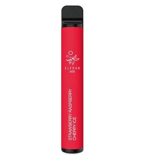 Elf Bar 600 Puff Prefilled Vape Pod Device Box of 10, Strawberry Raspberry Cherry Ice Flavor