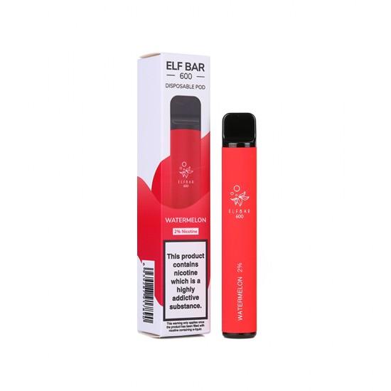 Elf Bar 600 Puff Prefilled Vape Pod Device Box of 10, Watermelon Flavor