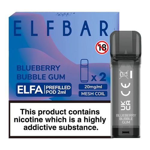 Elf Bar Elfa PreFilled Pod 2ml Nic Salt Prefilled Pod, Blueberry Bubble Gum Flavor