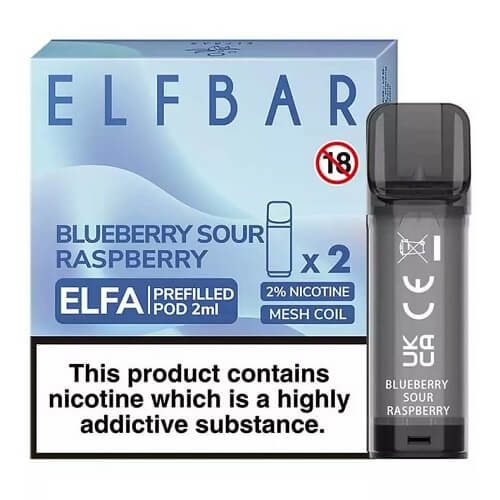 Elf Bar Elfa PreFilled Pod 2ml Nic Salt Prefilled Pod, Blueberry Sour Raspberry Flavor