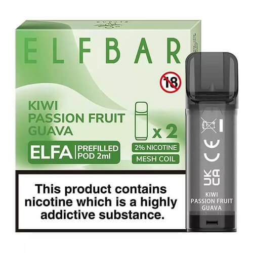 Elf Bar Elfa PreFilled Pod 2ml Nic Salt Prefilled Pod, Kiwi Passion Fruit Guava Flavor