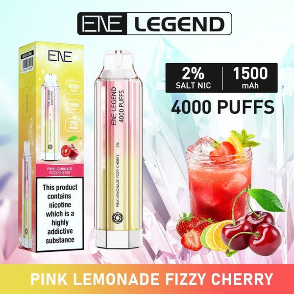ENE Crystal Legend 4000 Puffs Prefilled Vape Pod Device, Pink Lemonade Fizzy Cherry Favor