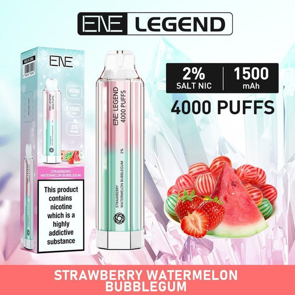 ENE Crystal Legend 4000 Puffs Prefilled Vape Pod Device, Strawberry Watermelon Bubble Gum Favor