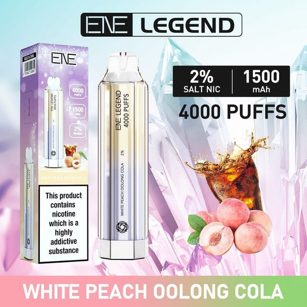 ENE Crystal Legend 4000 Puffs Prefilled Vape Pod Device, White Peach Oolong Cola Favor