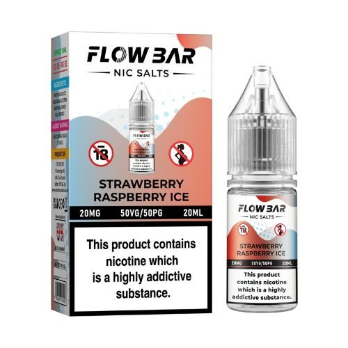 Flow Bar Nic Salt E-Liquid, Pack of 10, Strawberry Raspberry Ice Flavor