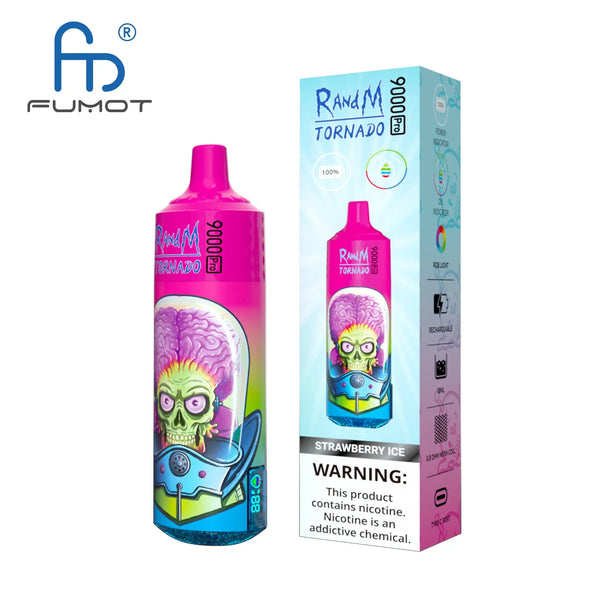 Fumot RandM Tornado 9000 Puffs Pro Prefilled Vape Pod, Strawberry Ice Flavor